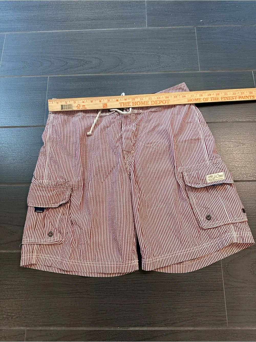 J. Crew Men’s Vintage Red and White Striped Seersucker Board Shorts